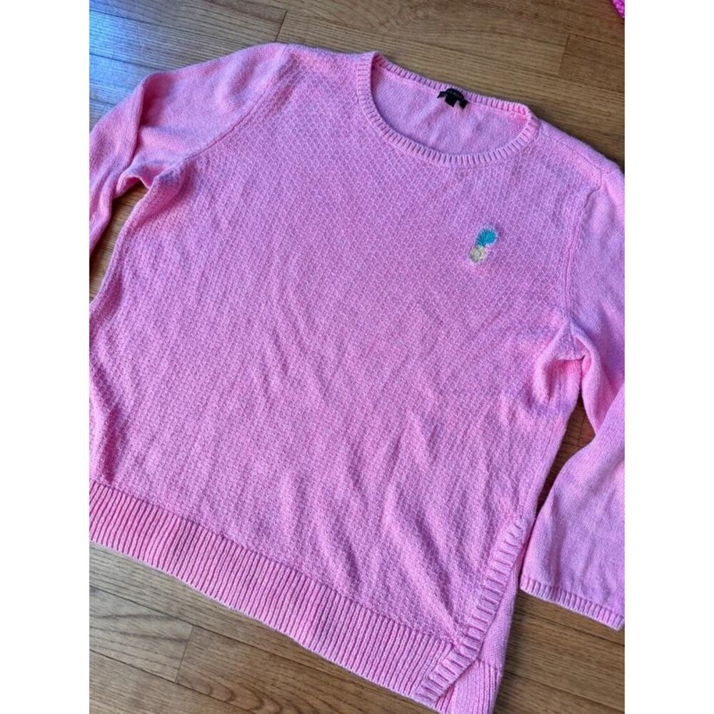 GUC Talbots pink knit sweater women’s Large L embroidered pineapple beaded